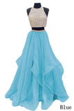 Piece Floor Length Burgundy Prom Dress Beaded Open Back Evening Gown HZ0509