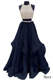 Piece Floor Length Burgundy Prom Dress Beaded Open Back Evening Gown HZ0509
