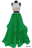 Piece Floor Length Burgundy Prom Dress Beaded Open Back Evening Gown HZ0509
