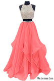 Piece Floor Length Burgundy Prom Dress Beaded Open Back Evening Gown HZ0509