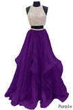 Piece Floor Length Burgundy Prom Dress Beaded Open Back Evening Gown HZ0509
