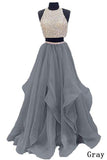 Piece Floor Length Burgundy Prom Dress Beaded Open Back Evening Gown HZ0509