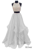 Piece Floor Length Burgundy Prom Dress Beaded Open Back Evening Gown HZ0509