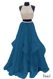 Piece Floor Length Burgundy Prom Dress Beaded Open Back Evening Gown HZ0509