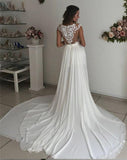 White Long Chiffon Cap Sleeves Split Wedding Dresses With Lace HZ0509