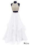 Piece Floor Length Burgundy Prom Dress Beaded Open Back Evening Gown HZ0509