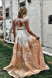 Two Piece Cap Sleeves A Line Lace Appliques Prom Dresses HZ0509