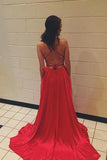 Spaghetti Strap Prom Dress with Pockets Sexy Long Split Party Dresses HZ0509