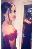 Design Off Shoulder Mermaid Burgundy Long Party Prom Dresses HZ0509