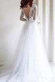 A-line Long Sleeves White Tulle Lace Top Long Wedding Dresses HZ0509
