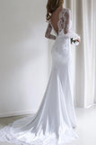 Lace Long Sleeves Sweep Train White Mermaid Wedding Dress HZ0509