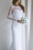 Lace Long Sleeves Sweep Train White Mermaid Wedding Dress HZ0509