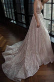 A-line Silver Tulle V-Neck Rhinestone Prom Evening Dress Party Dress HZ0509
