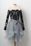 Line Black Lace Off Shoulder Homecoming Dresses with Long Sleeves HZ0509