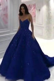 Navy Blue Sleeveless Prom Dresses Sweep Train Ball Gowns HZ0509