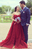 Line Red Lace Sleeveless Wedding Dresses,2025 Sweetheart Prom Dress HZ0509