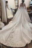 Satin Sheer Jewel Neckline Long Sleeves Wedding Dresses With Lace Appliques HZ0509