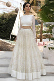 Two Piece Cheap A Line Prom Dress,Long Sleeves Lace Wedding Dress HZ0509