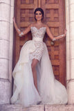 Sheath Sweetheart Tulle Lace High Low Wedding Dresses HZ0509