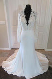 Sexy Deep V-Neck Lace Top Long Sleeve Mermaid Wedding Dress HZ0509
