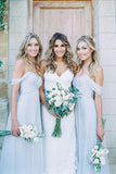 Chiffon Light Blue Sexy A Line Long Cheap Bridesmaid Dresses HZ0509