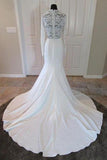 Sexy Deep V-Neck Lace Top Long Sleeve Mermaid Wedding Dress HZ0509