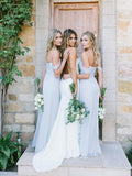 Chiffon Light Blue Sexy A Line Long Cheap Bridesmaid Dresses HZ0509