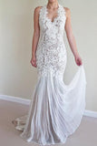 Lace Unique Flowy Keyhole Back Long Wedding Dresses HZ0509