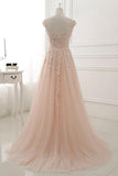 Neck Lace Appliques Prom Dresses,Tulle A Line Evening Dress HZ0509