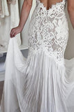 Lace Unique Flowy Keyhole Back Long Wedding Dresses HZ0509