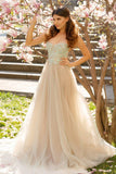 A-line Spaghetti Straps Tulle Sweetheart Prom Dresses With Lace Appliques HZ0509