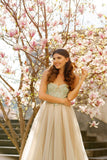 A-line Spaghetti Straps Tulle Sweetheart Prom Dresses With Lace Appliques HZ0509