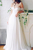 Off the Shoulder Long A-line Ivory Chiffon Sexy Beach Wedding Dresses HZ0509