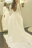 Long Sleeves Backless Simple Wedding Dress,Elegant A Line Prom Dress HZ0509