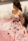 Pink Lace Long Ball Gown with Floral Embroidery Cheap Prom Dresses HZ0509