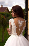 A-Line V-Neck Tulle Ivory Long Sleeves Ball Gown Wedding Dresses HZ0509