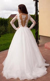 A-Line V-Neck Tulle Ivory Long Sleeves Ball Gown Wedding Dresses HZ0509