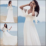 A Line V-neck Chiffon Lace Short Sleeves Beach/Coast Wedding Dresses HZ0509