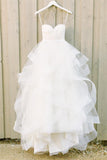Strapless White Tulle Long Cheap Princess Beach Wedding Dresses HZ0509