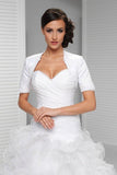 Appliqued Short Sleeve Satin Bridal Shrug, Satin Short Sleeves Wedding Jacket HZ0509