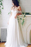A-line Lace Beach Wedding Dresses,Simple White Chiffon Prom Dresses HZ0509