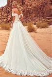 Off-the-Shoulder Sweep Train A-Line Tulle Ivory Appliques Wedding Dress HZ0509