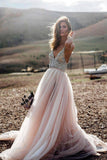 Beading A Line V- Neck Sexy Tulle Long Beach Wedding/Prom Dress HZ0509