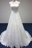 Bateau A-Line White Lace Long Sleeveless Wedding Dress HZ0509