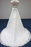 Bateau A-Line White Lace Long Sleeveless Wedding Dress HZ0509