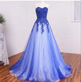 Sweetheart Lace Beading Elegant Modest Royal Blue Prom Dresses,Ball Gown Prom Dress HZ0509