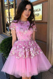 Floral Prints Tulle Short Sleeves A Line Charming Homecoming Dresses HZ0509