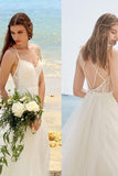 Spaghetti Straps Ivory A Line Tulle Beach Wedding Dress HZ0509