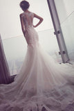 Tulle Lace Sleeveless Long Count Train Wedding Dress HZ0509