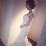 Tulle Lace Sleeveless Long Count Train Wedding Dress HZ0509